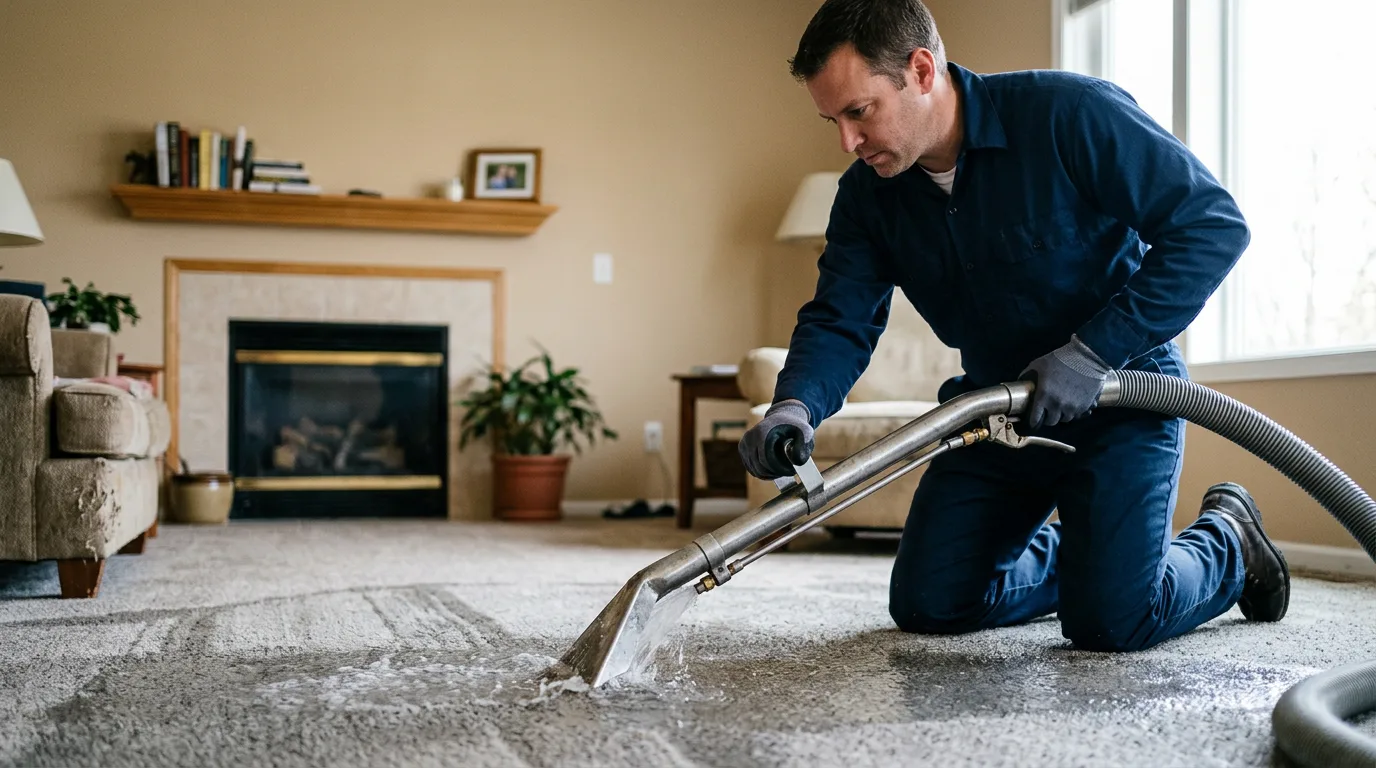 Water damage restoration technician working near Grand Chain, IL
